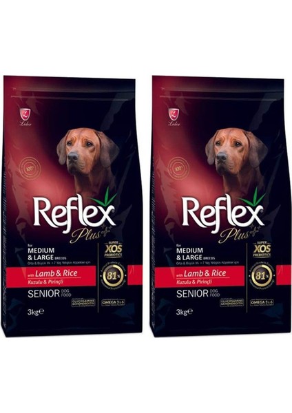 Plus Orta Büyük Irk Kuzu-Pirinç +7 Yaşlı Köpek Maması 3 kg 2'li Set