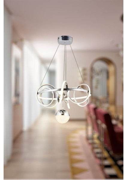 Ey Shop Modern Krom Toplu Çember Model 3 Renk (Beyaz & Sarı & Günışığı) LED Avize