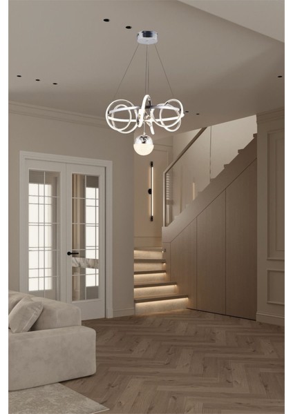 Ey Shop Modern Krom Toplu Çember Model 3 Renk (Beyaz & Sarı & Günışığı) LED Avize modelleri