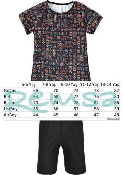 Kız Çocuk Kısa Kollu Likralı Taytlı Yarı Kapalı Mayo R5005 Saliha modelleri