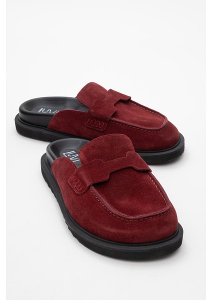 Laven Bordo Süet Deri Kadın Terlik