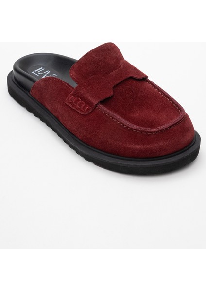 Laven Bordo Süet Deri Kadın Terlik modelleri