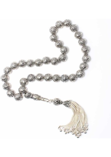 Nusrettaki 925 Ayar Gümüş Helezonik Top Tesbih Elif Vav Desenli İmame