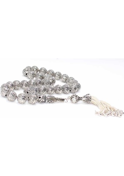 Nusrettaki 925 Ayar Gümüş Helezonik Top Tesbih Elif Vav Desenli İmame fırsatları