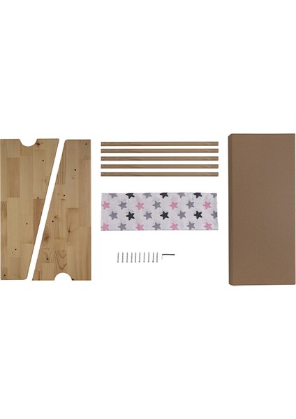 Doğal Ahşap Montessori Çocuk Kitaplığı Pembe Kumaşlı modelleri