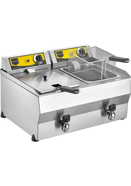 8+8 Lt Çiftli Yağ Tahliye Musluklu Elektrikli Fritöz - R111