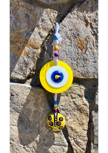 Uğur Böcekli Nazar Boncuğu Sarı 10 cm