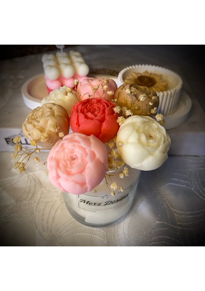 Cam Bardakta %100 Doğal Soya Wax Vegan Mumdan Çiçek Bahçesi modelleri
