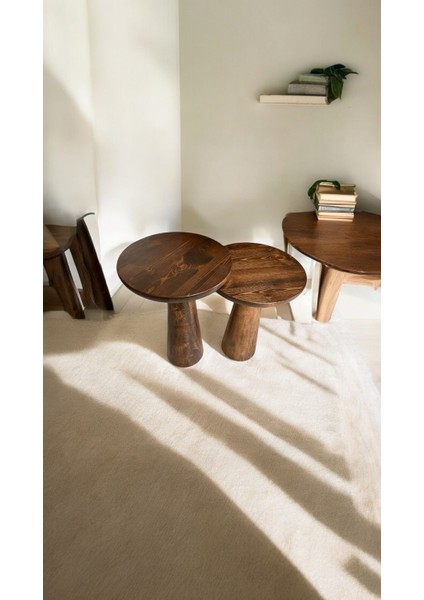 Wood Ahşap 2'li Set Konik Mantar Yan Sehpa Modern Fiskos / Ceviz Renk / Zigon Sehpa Vernikli fiyatları