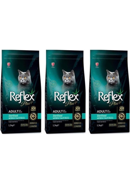 Plus Somonlu Kısırlaştırılmış Kedi Maması 1,5 kg 3'lü Set