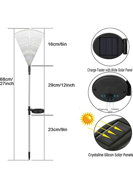 2'li Güneş Enerjili 150 LED Solar Bahçe Lambası 2 Modlu, Dış Mekan Dekoratif Aydınlatma indirimleri