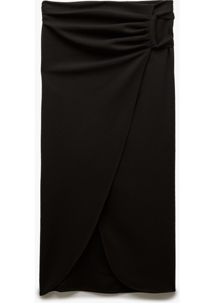 Krep Scuba Kumaş Drape Detaylı Midi Boy Kruvaze Etek modelleri