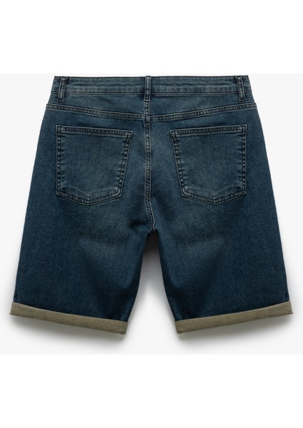 Normal Bel Pamuklu Katlamalı Paça Slim Fit Jean Şort fiyatları