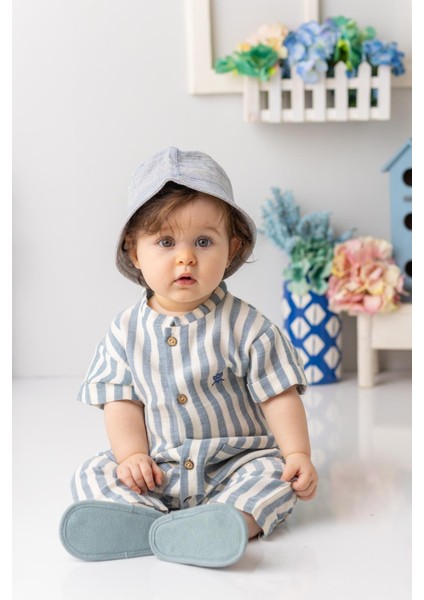 Erkek Bebek Kısa Kollu Müslin Tulum - Indigo modelleri