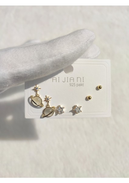 Kadın Gezegen ve Yıldız Temalı Altılı Set küpe