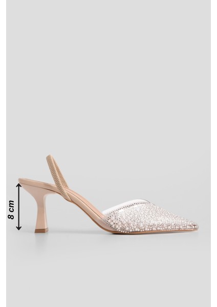Kadın Stiletto Taşlı Sivri Burun Arkası Açık Abiye Topuklu Ayakkabı Lala