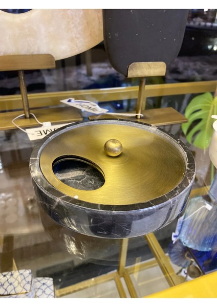 Mermer Gold Döner Kapak Küllük Siyah Renk