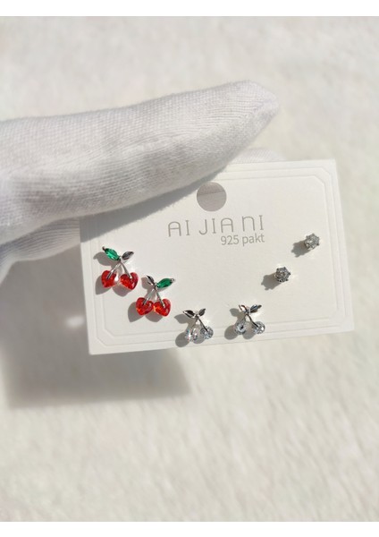 Kadın Kiraz Model Altılı Set küpe