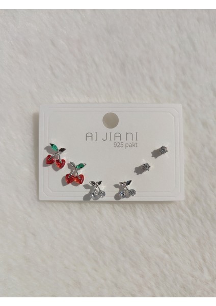 Kadın Kiraz Model Altılı Set küpe