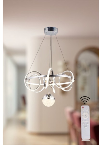 Modern Krom Toplu Çember 3 Renk Kumandalı (Beyaz&sarı&günışığı) LED Avize