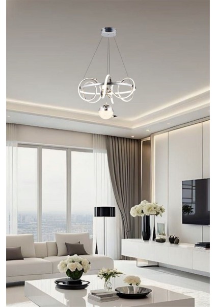 Modern Krom Toplu Çember 3 Renk Kumandalı (Beyaz&sarı&günışığı) LED Avize fiyatları