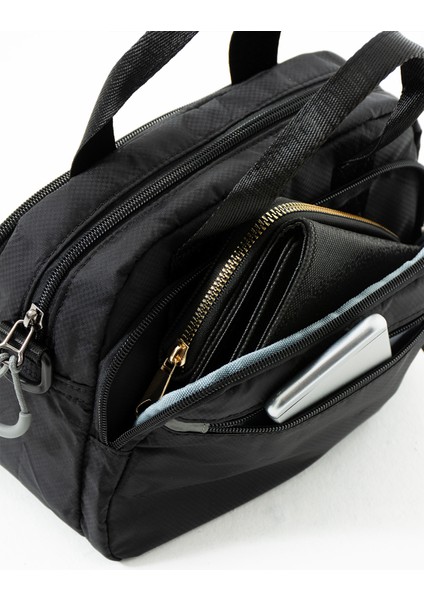 Kadın Suya Dayanıklı Paraşüt Kumaş 4 Gözlü Çapraz Askılı Oval El ve Omuz Çantası