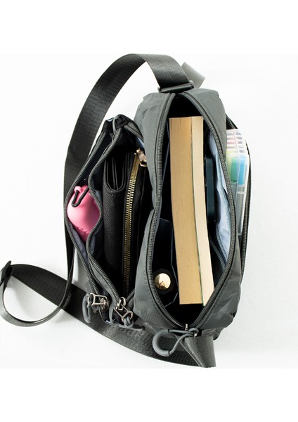 Kadın 3 Gözlü Paraşüt Kumaş Ayarlanabilir Çapraz Askılı Çanta