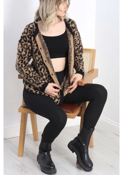 Kahve Leopar Hırka