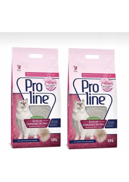 Proline Bebek Pudrası Kokulu Ince Tane Topaklanan Kedi Kumu 10 Lt x 2 Adet