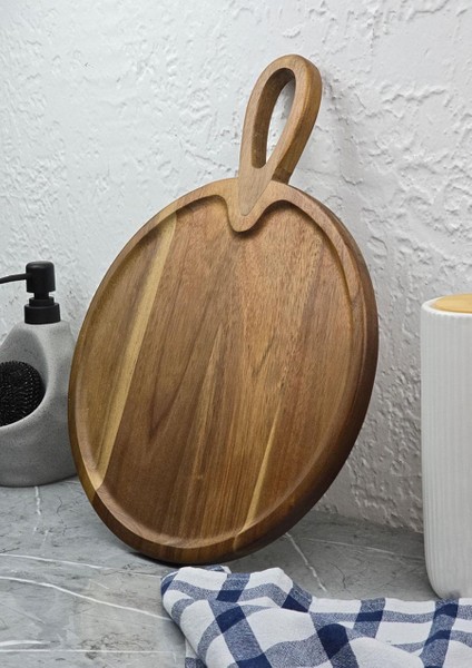 Akasya Sunum Tabağı - Doğal Kesme Tahtası - 30 Cm, Yuvarlak