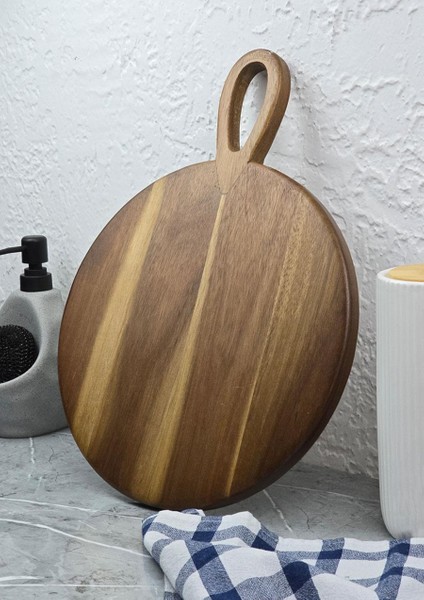 Akasya Sunum Tabağı - Doğal Kesme Tahtası - 30 Cm, Yuvarlak