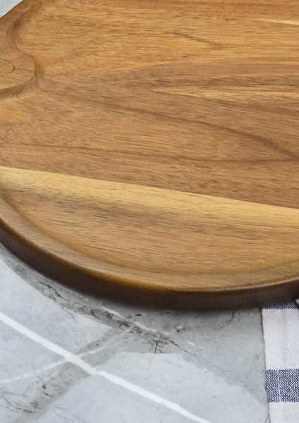 Akasya Sunum Tabağı - Doğal Kesme Tahtası - 30 Cm, Yuvarlak