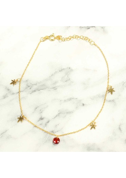 925 Ayar Gümüş Yuvarlak Garnet Taşlı Yusufçuk Model Halhal