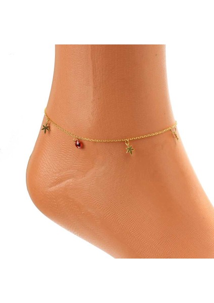 925 Ayar Gümüş Yuvarlak Garnet Taşlı Yusufçuk Model Halhal