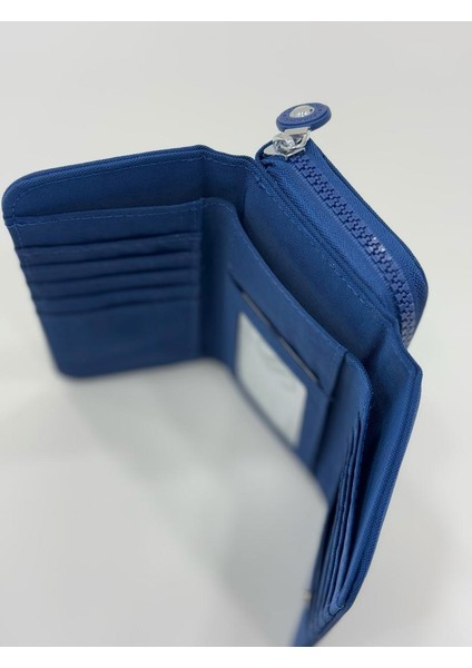 Kadın Krinkıl Kumaş Kapaklı Metal Fermuarlı Kartlık, Bozuk Para Bölmeli Cüzdan