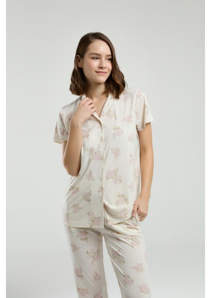 PC9007 - Beyaz - Pıerre Cardın Kadın Gömlek Pijama Takımı