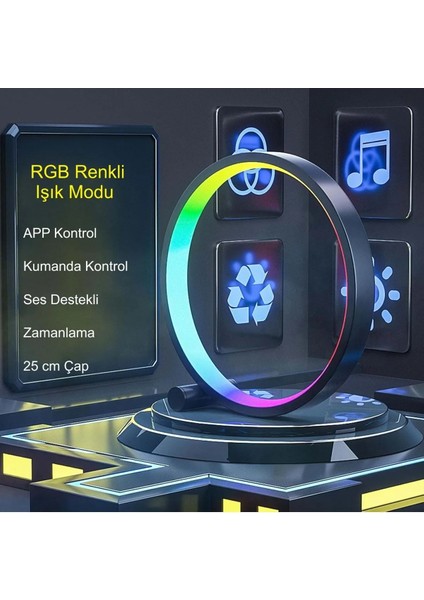 Akıllı Rgb Müzik Ritim Gece Lambası 25 cm Alüminyum 10 Inç Halka LED Işığı Masa Lamba
