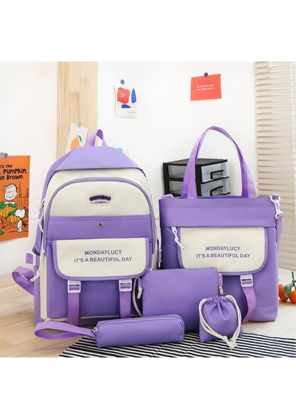 Fantastic Shop 5 Parça Büyük Kapasiteli Sevimli Sırt Çantası Set - Siyah (Yurt Dışından)