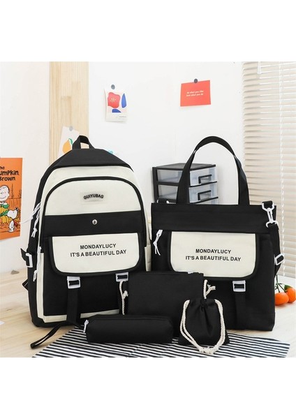 Fantastic Shop 5 Parça Büyük Kapasiteli Sevimli Sırt Çantası Set - Siyah (Yurt Dışından)