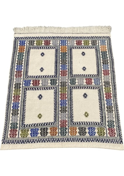 El Dokuma Renkli %100 Yün Kilim 90 x 105 Geometrik Küçük Kilim