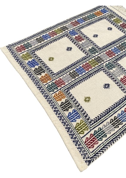El Dokuma Renkli %100 Yün Kilim 90 x 105 Geometrik Küçük Kilim fiyatları