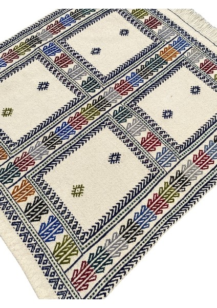 El Dokuma Renkli %100 Yün Kilim 90 x 105 Geometrik Küçük Kilim modelleri