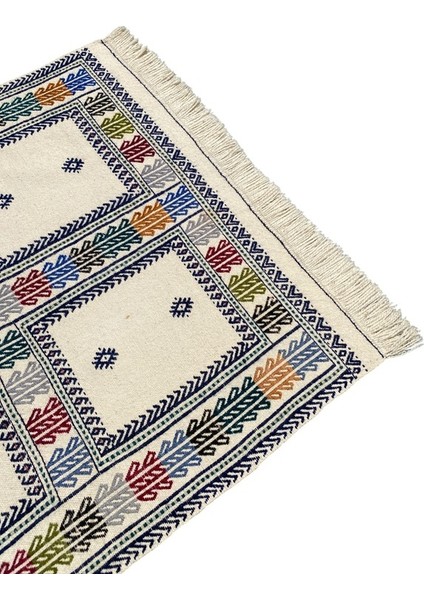 El Dokuma Renkli %100 Yün Kilim 90 x 105 Geometrik Küçük Kilim fırsatları