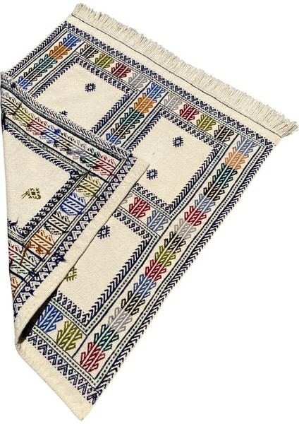 El Dokuma Renkli %100 Yün Kilim 90 x 105 Geometrik Küçük Kilim indirimleri