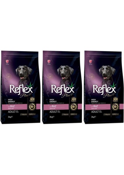 Yüksek Aktiviteli Dana Etli Yetişkin Köpek Maması 3 kg x 3 Adet