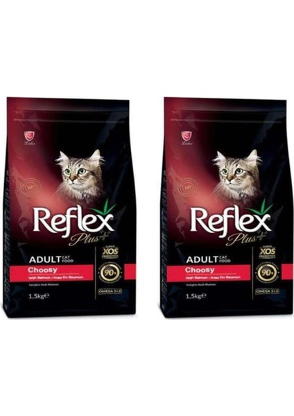 Plus Choosy Somonlu Kuru Kedi Maması 1,5 kg 2'li Set