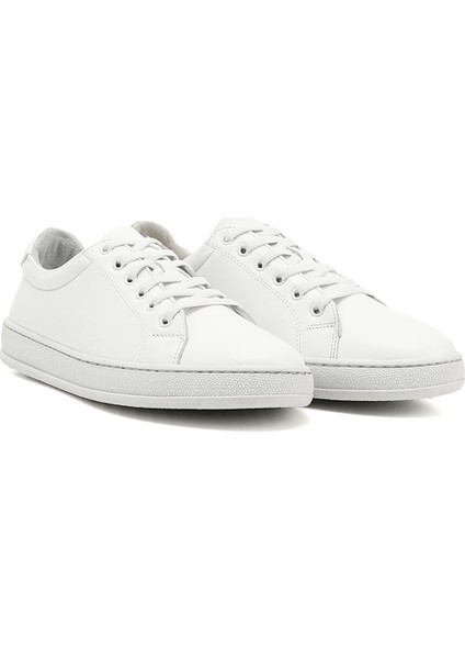 Kadın Beyaz Lastik Bağcıklı Hakiki Deri Sneaker
