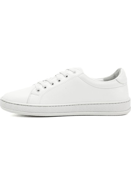 Kadın Beyaz Lastik Bağcıklı Hakiki Deri Sneaker