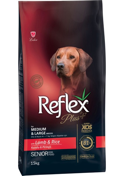 Plus Senior Orta ve Büyük Irk Kuzulu ve Pirinçli Yaşlı Köpek Maması 15 kg