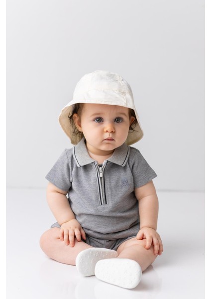 Erkek Bebek Polo Yaka T-Shirt ve Şort Ikili Takım - Gri